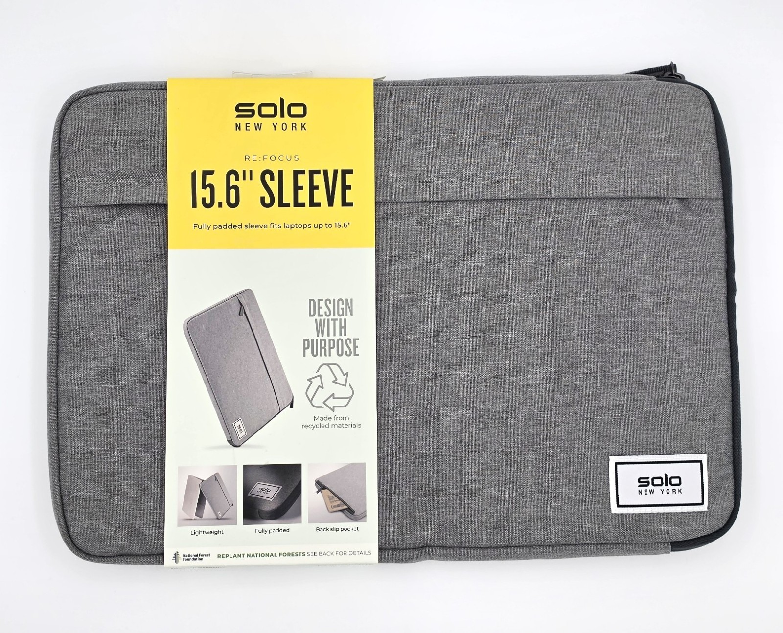 Solo New York Re:focus 15.6" Laptop Sleeve Gray Recycled Padded Case UBN105