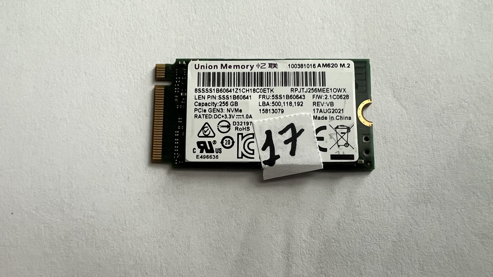 Union Memory 256GB NVMe M.2 2242 SSD RPJTJ256MEE1OWX P/N SSS1B60641 17