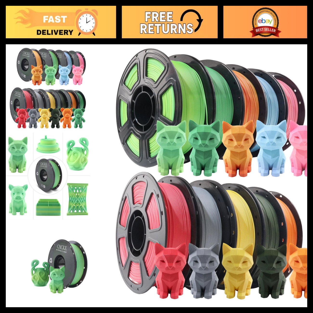 10 Pack Matte PLA 3D Printer Filament Bundle, 1KG Spools for High-Quality Prints
