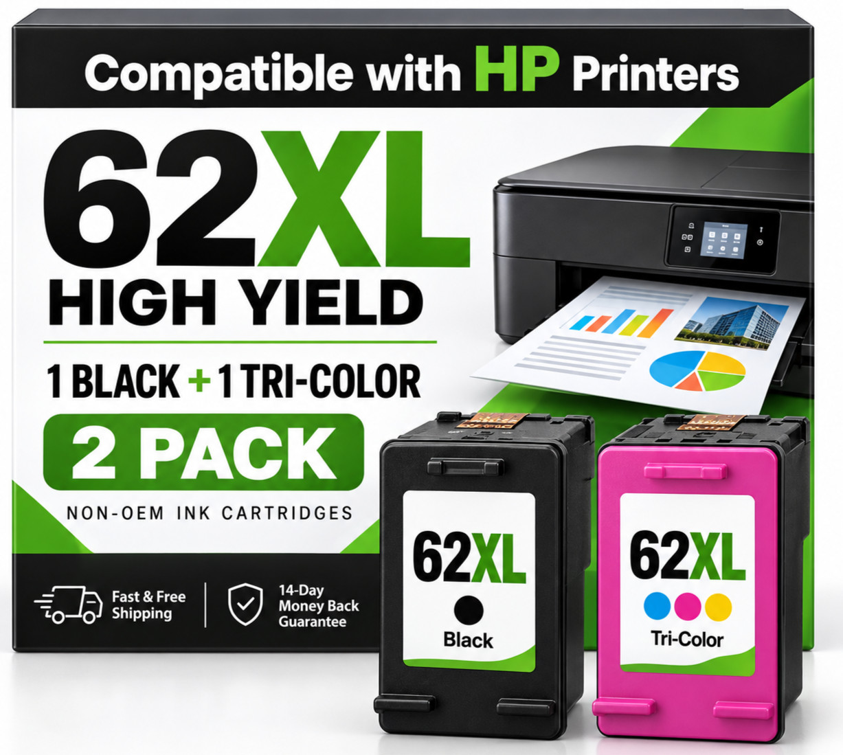 62xl Ink Cartridges For HP Ink 62 xl Envy 7640 Printer for HP 62xl Combo Pack
