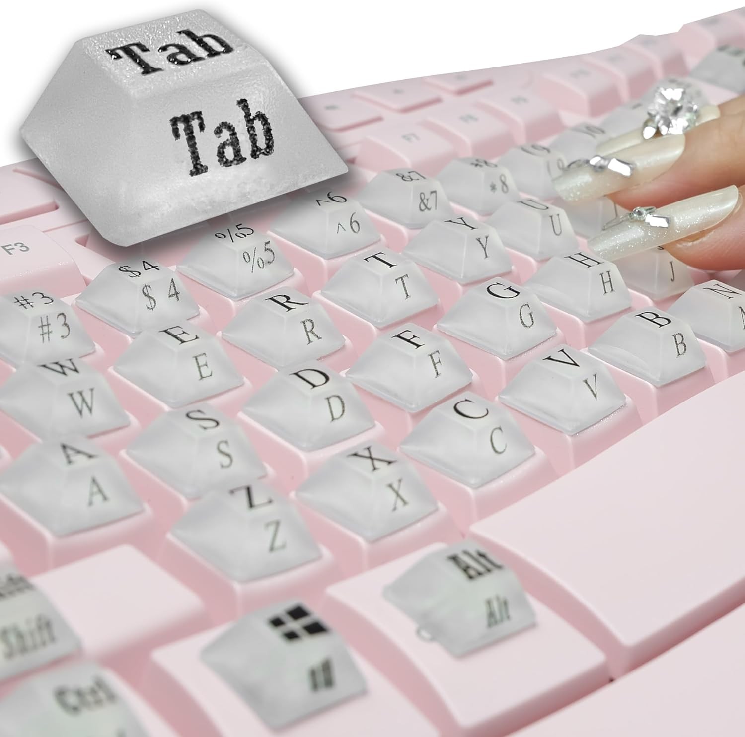 80PCS PC Keyboard Stickers for Long Nails Typing Gaming Translucent Alphanumeric