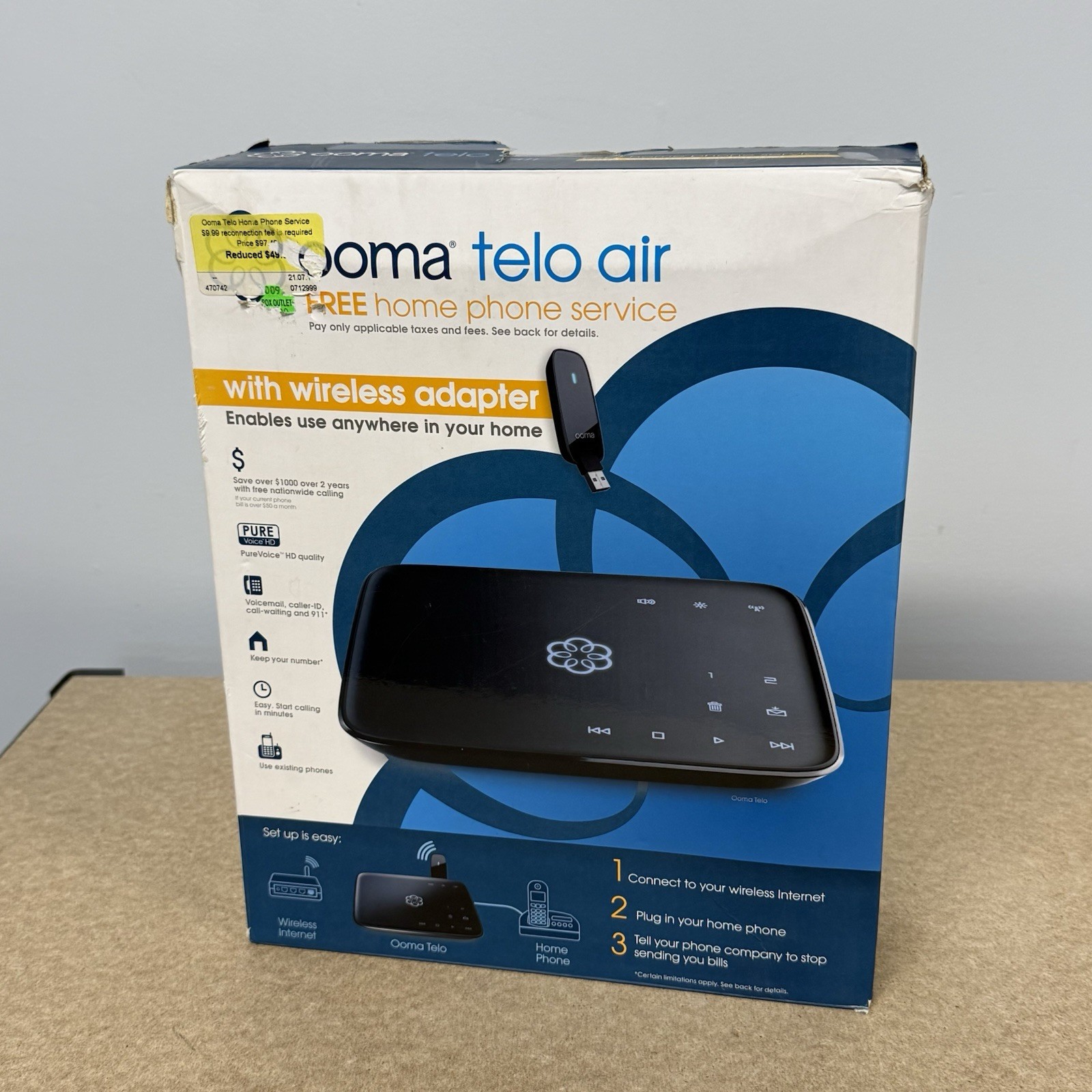 Ooma Telo Air Free Home Phone Sevice With Wireless Adapter New Open Box