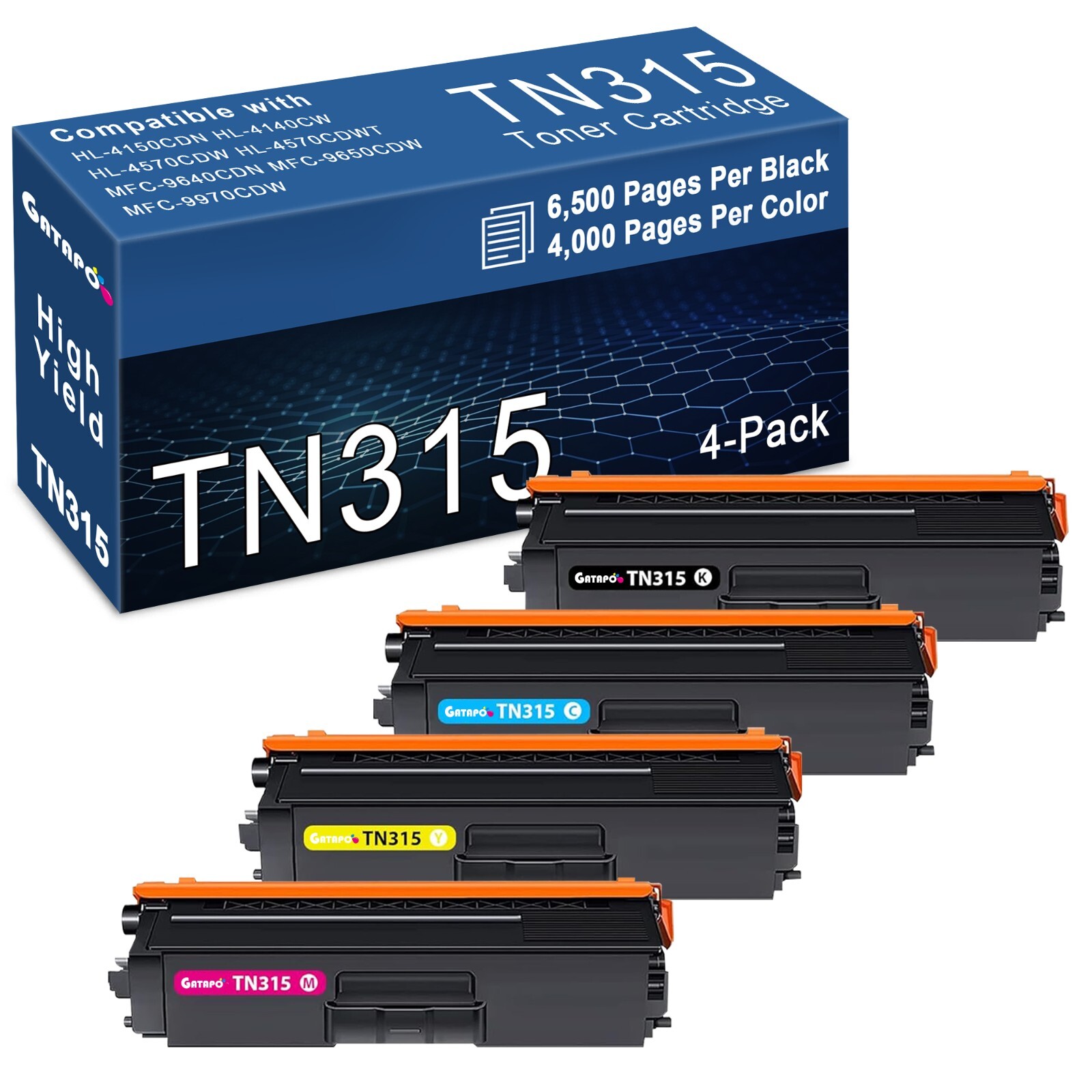 TN336 TN315 4-Pack BCMY Toner for Brother MFC-9560CDN DCP-8400CDN Printer