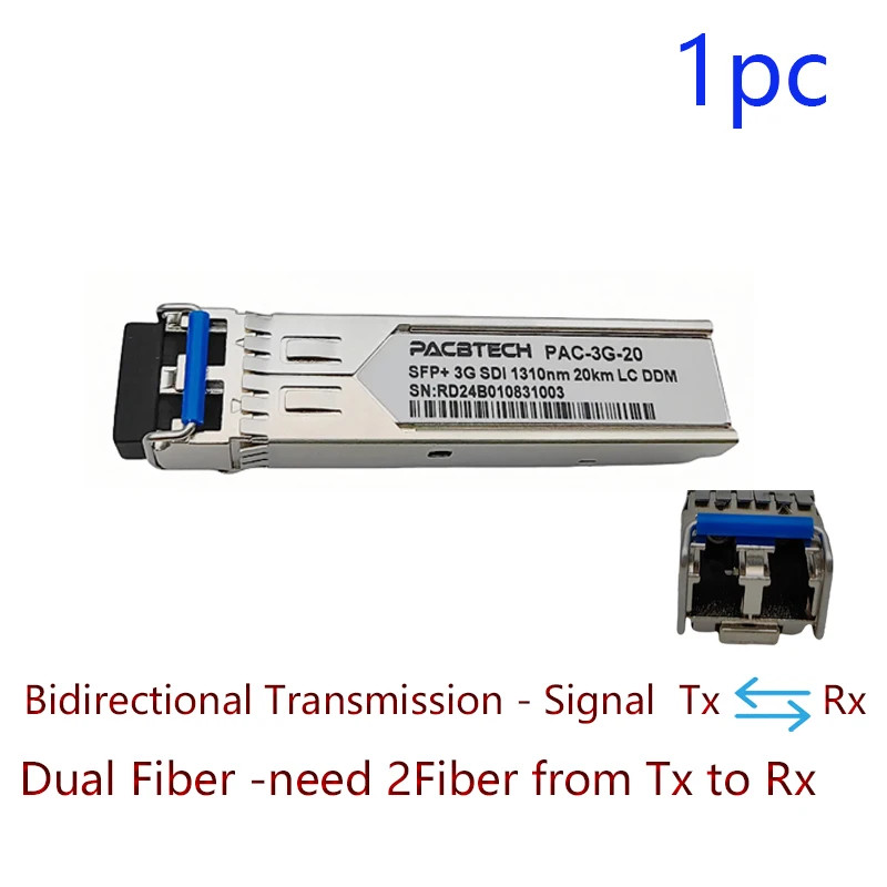 3G SDI SFP+ Transceiver Simplex Single Fiber LC 20KM Module for Blackmagic