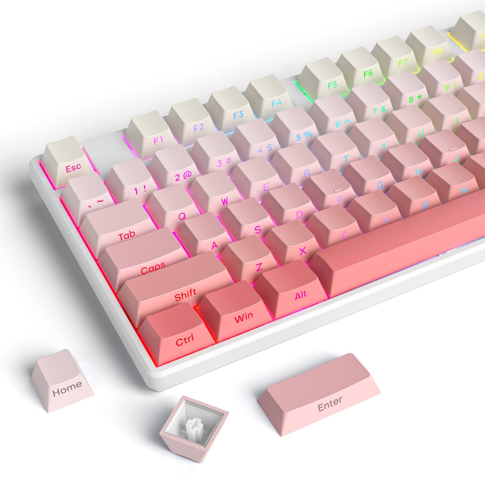 Blush Gradient Pink PBT Keycaps 135 Keys Side Printed Cherry Profile