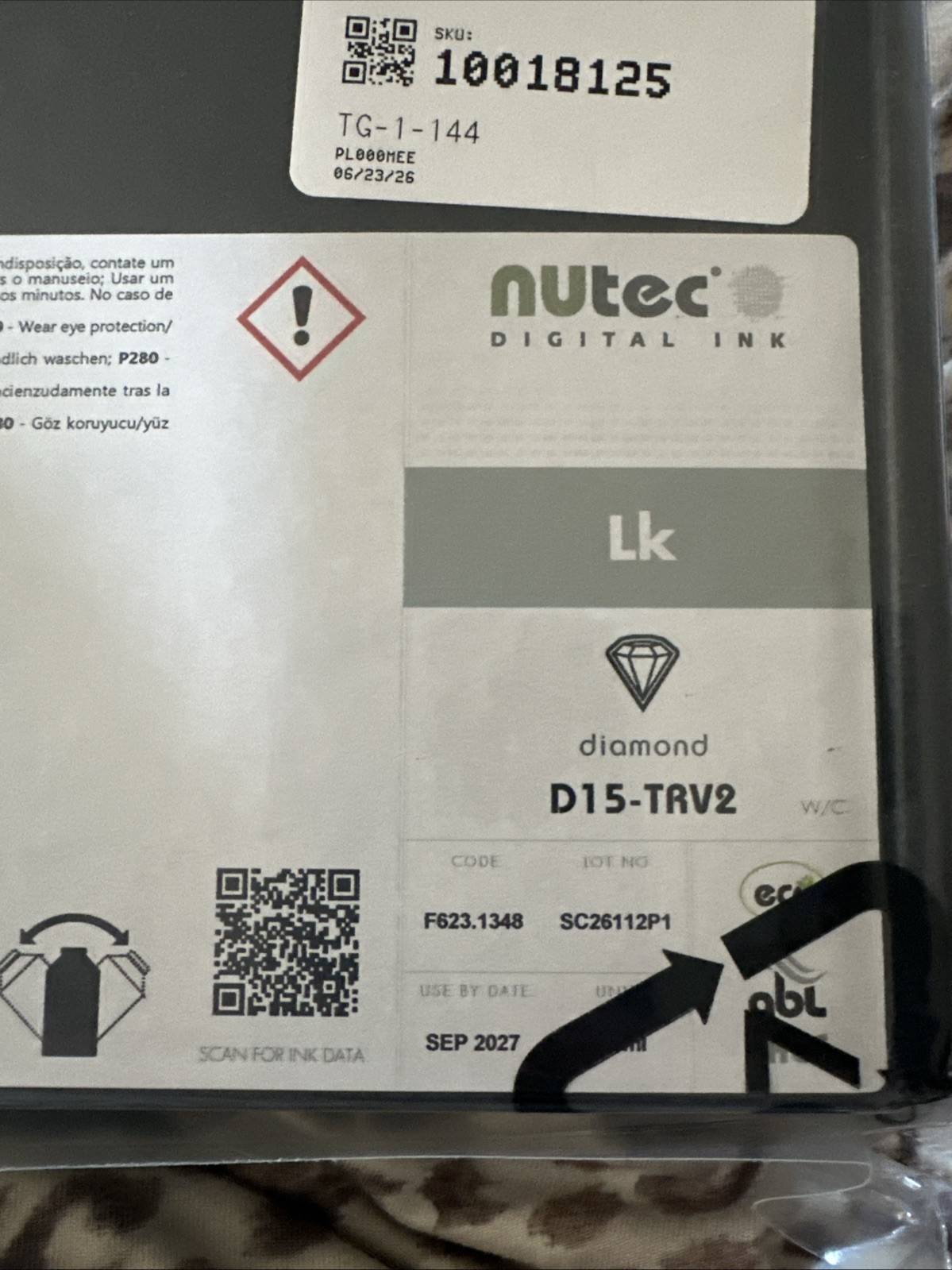 Nutec Digital Ink Diamond D15-TRV2 Light Black Color Exp 9/27