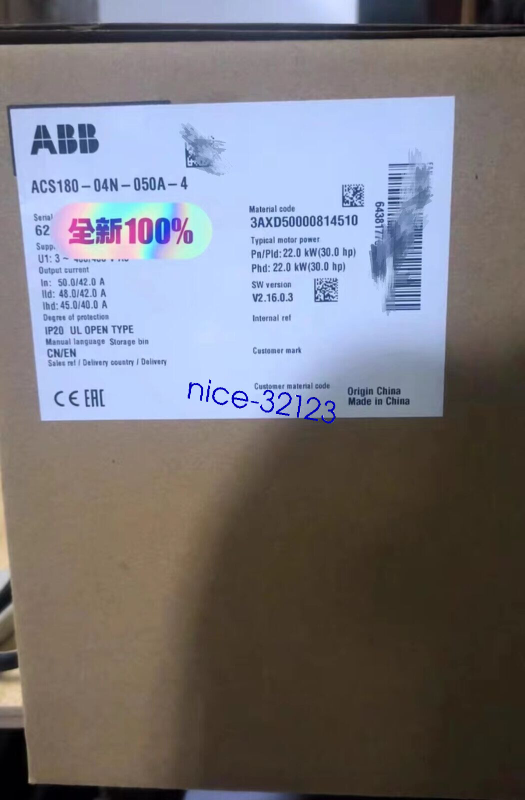 1pc ABB ACS180-04N-050A-4 frequency converter 22 KW via DHL&FedEx Brand New