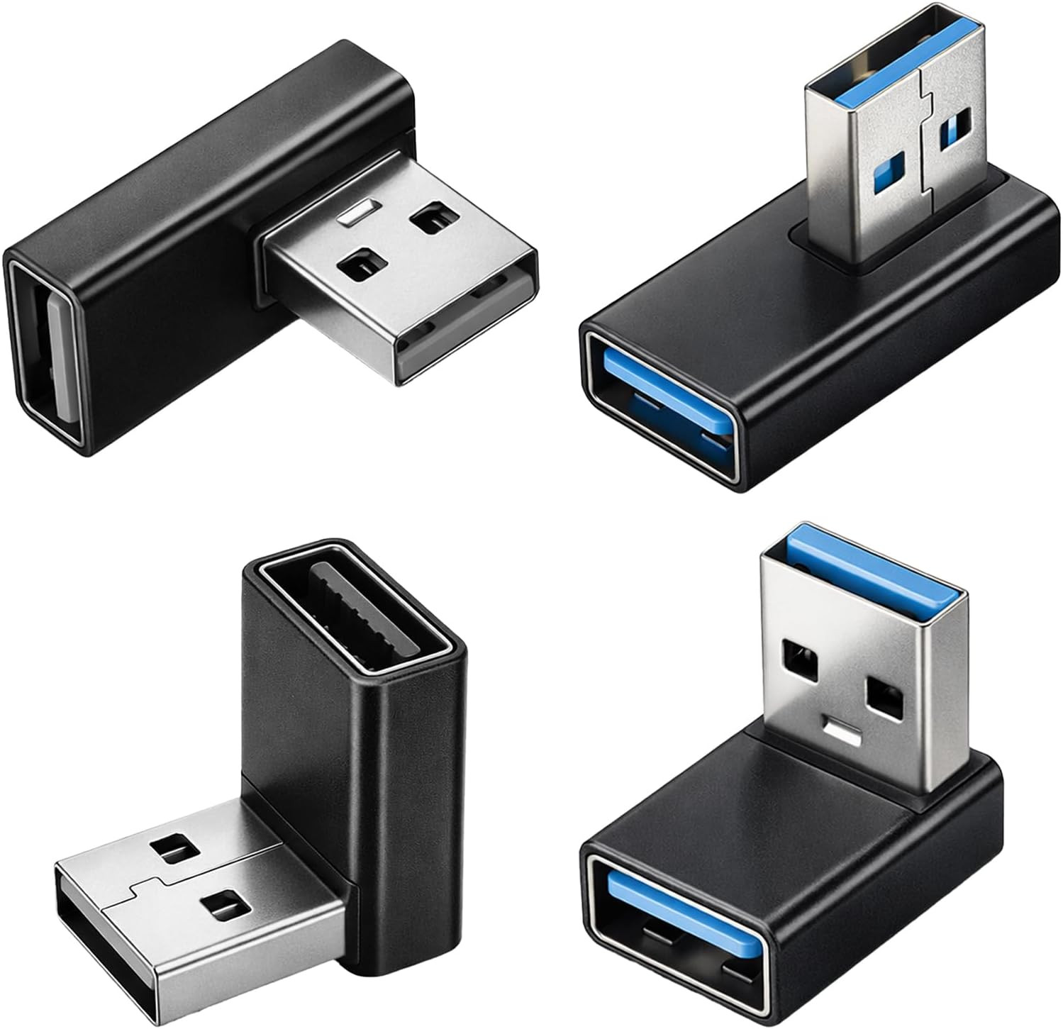 USB 3.0 Adapter 90 Degree Low Profile, 4 PCS Left Right Vertical up and down Ang