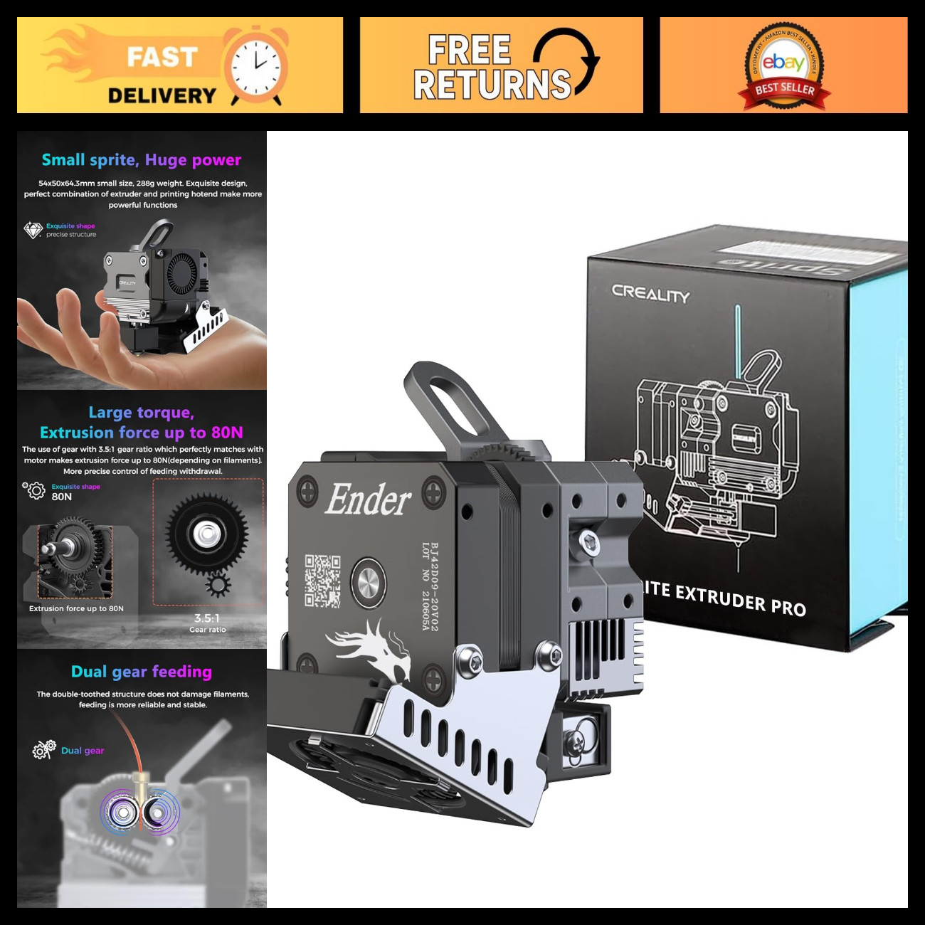 High Torque 80N Direct Drive Extruder for 3D Printers, 300℃ All Metal, Ender 3 S
