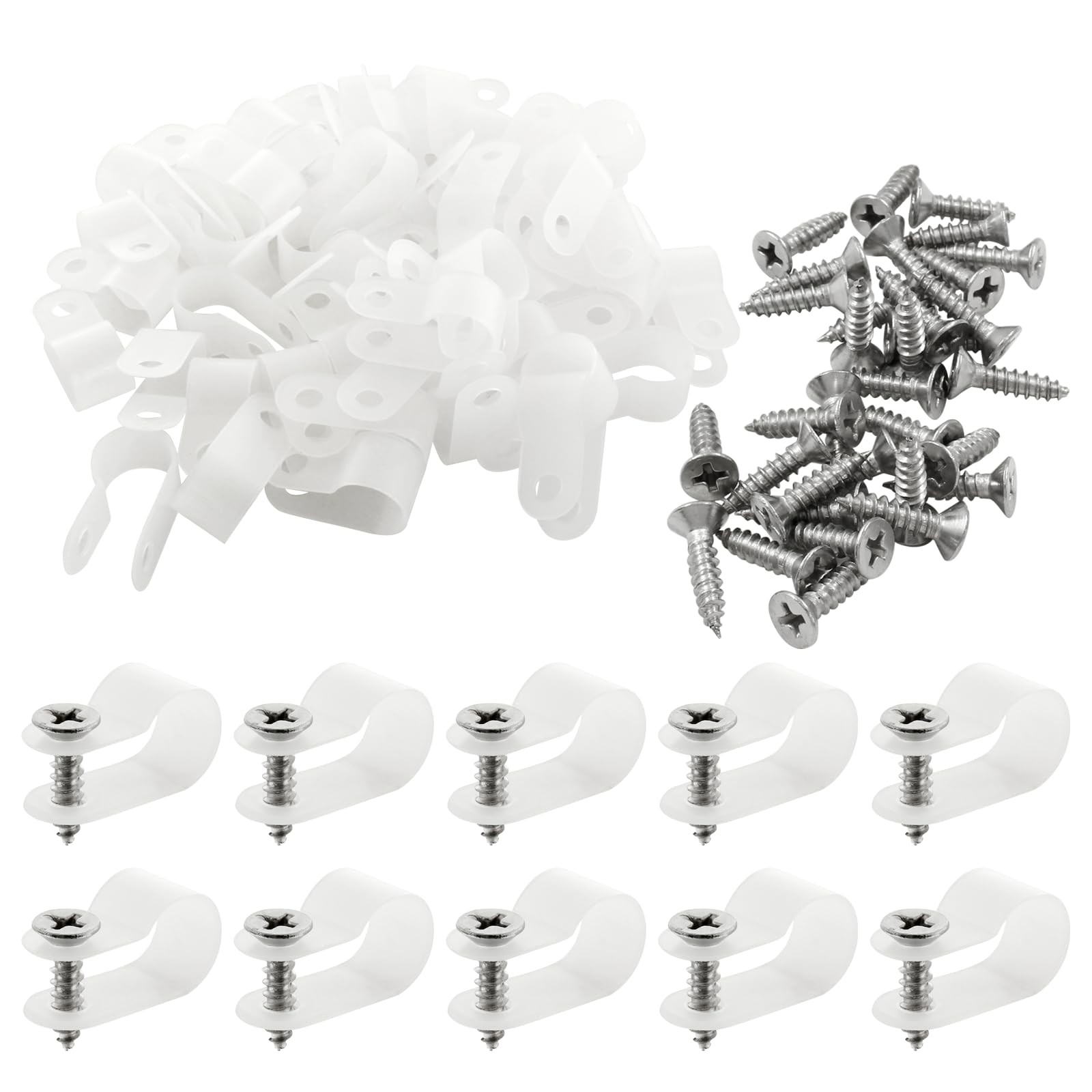 White Nylon RType Cable Clip Wire Clamp 120 PCS 3/8 Inch Screw Mounting