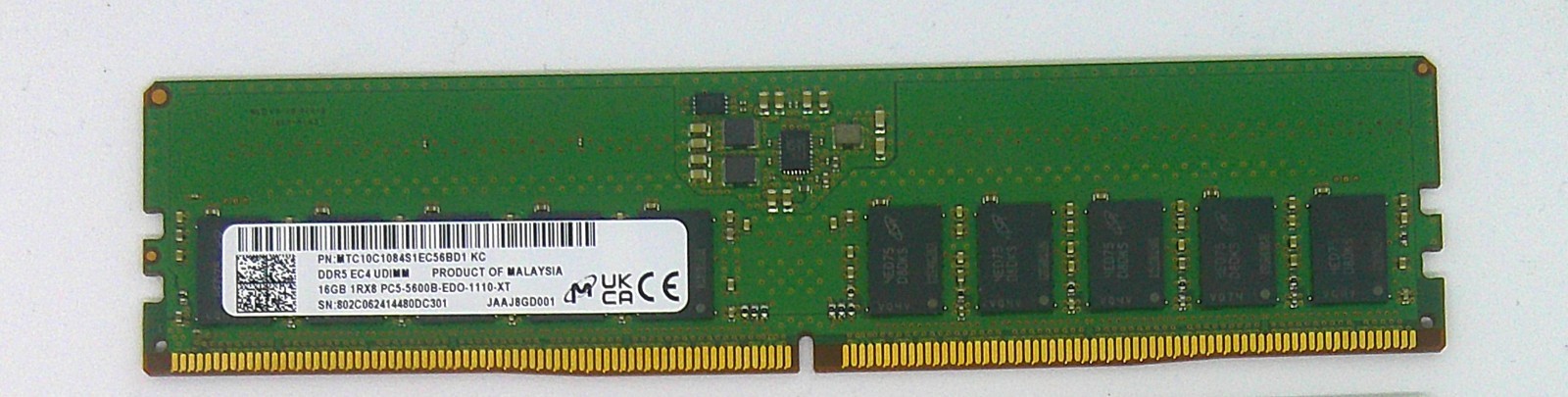 16GB Micron DDR5-5600 EC4 ECC UDIMM DESKTOP/WORKSTATION RAM MTC10C1084S1EC56BD1