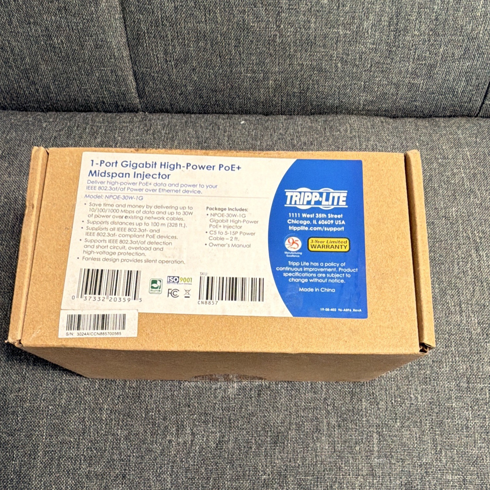 1-Port Gigabit High-Power PoE+ Midspan Injector