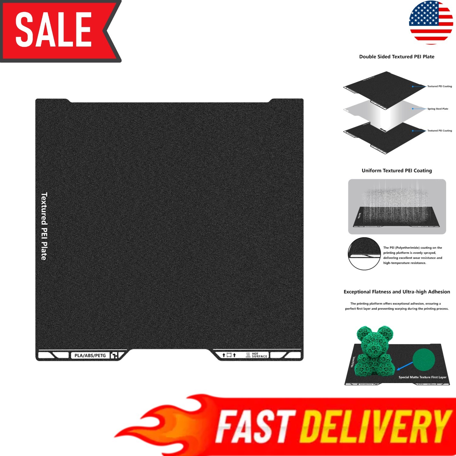 Textured PEI Platform 355x346mm - Ultra-Adhesive Build Plate for 3D Printing