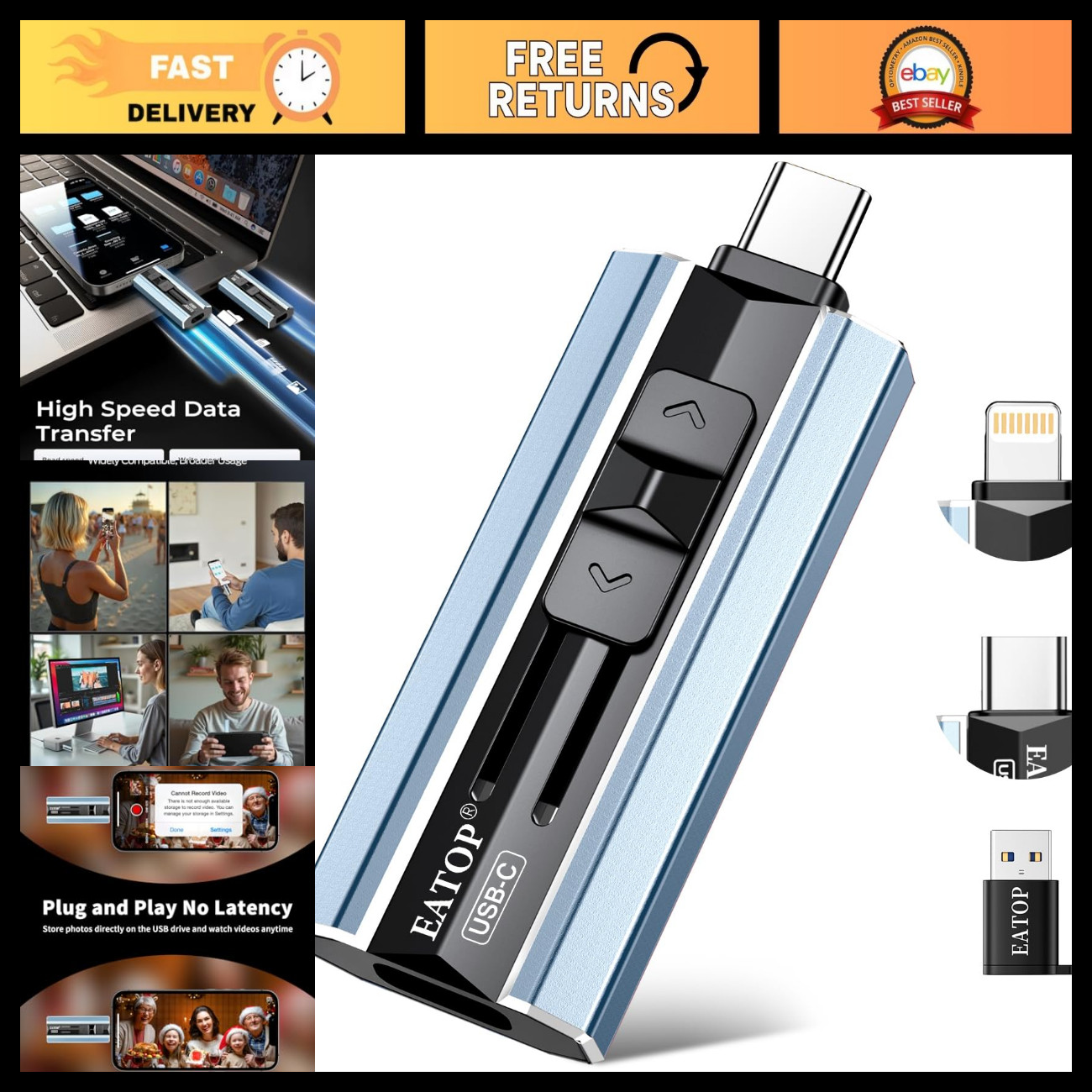 256GB Dual Interface Flash Drive - Portable USB Storage for iPhone, iPad, Androi