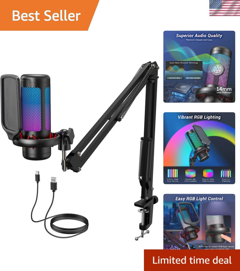 Professional Vocal Condenser Microphone for Gaming & Streaming with RGB Features