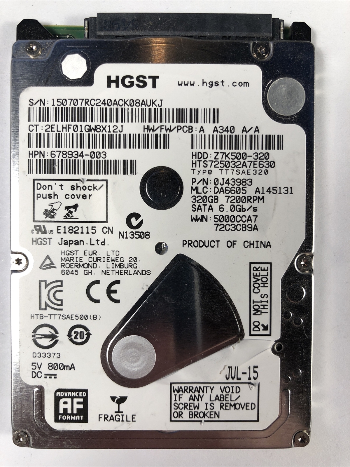 Hitachi/HGST 320gb Laptop Hard Drives - Model: HTS725032A7E630 Z7K500-320 - 2.5"