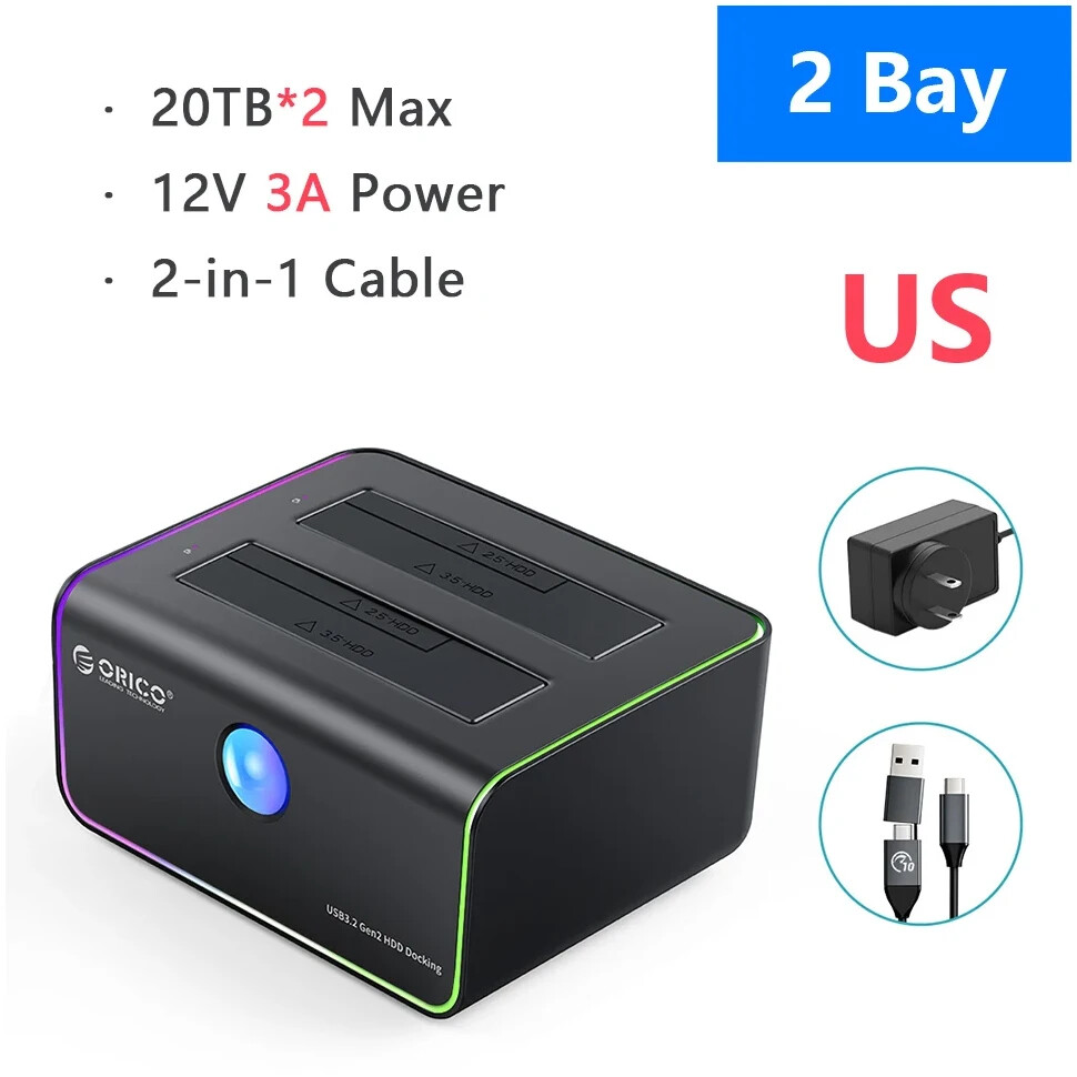 ORICO 2 Bay 2.5" 3.5" inch SATA HDD SSD External Case Hard Drive Docking Station