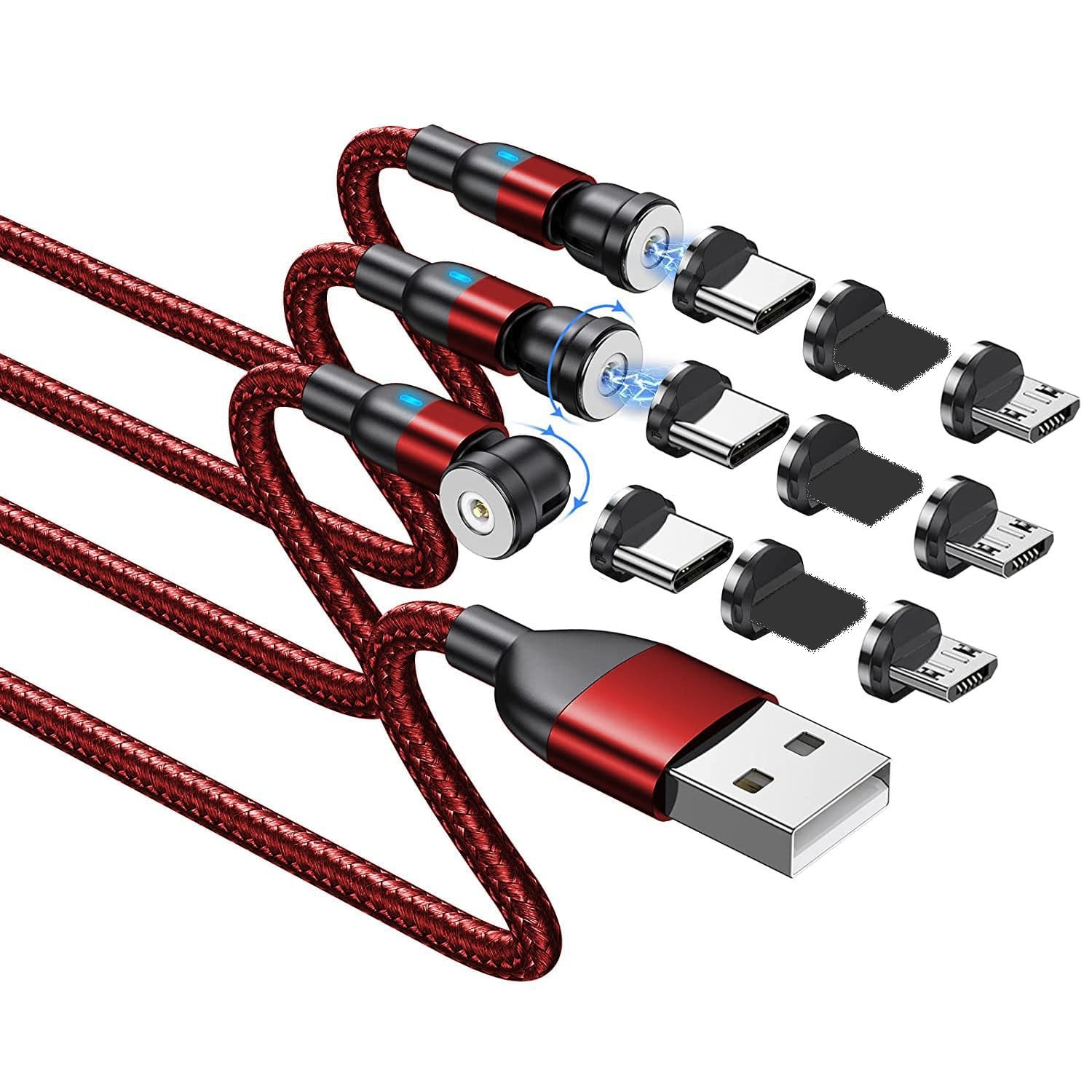 BITHAI Magnetic Charging Cable [3Pack ] 540° Rotation 6.6ft/6.6ft/6.6ft, red