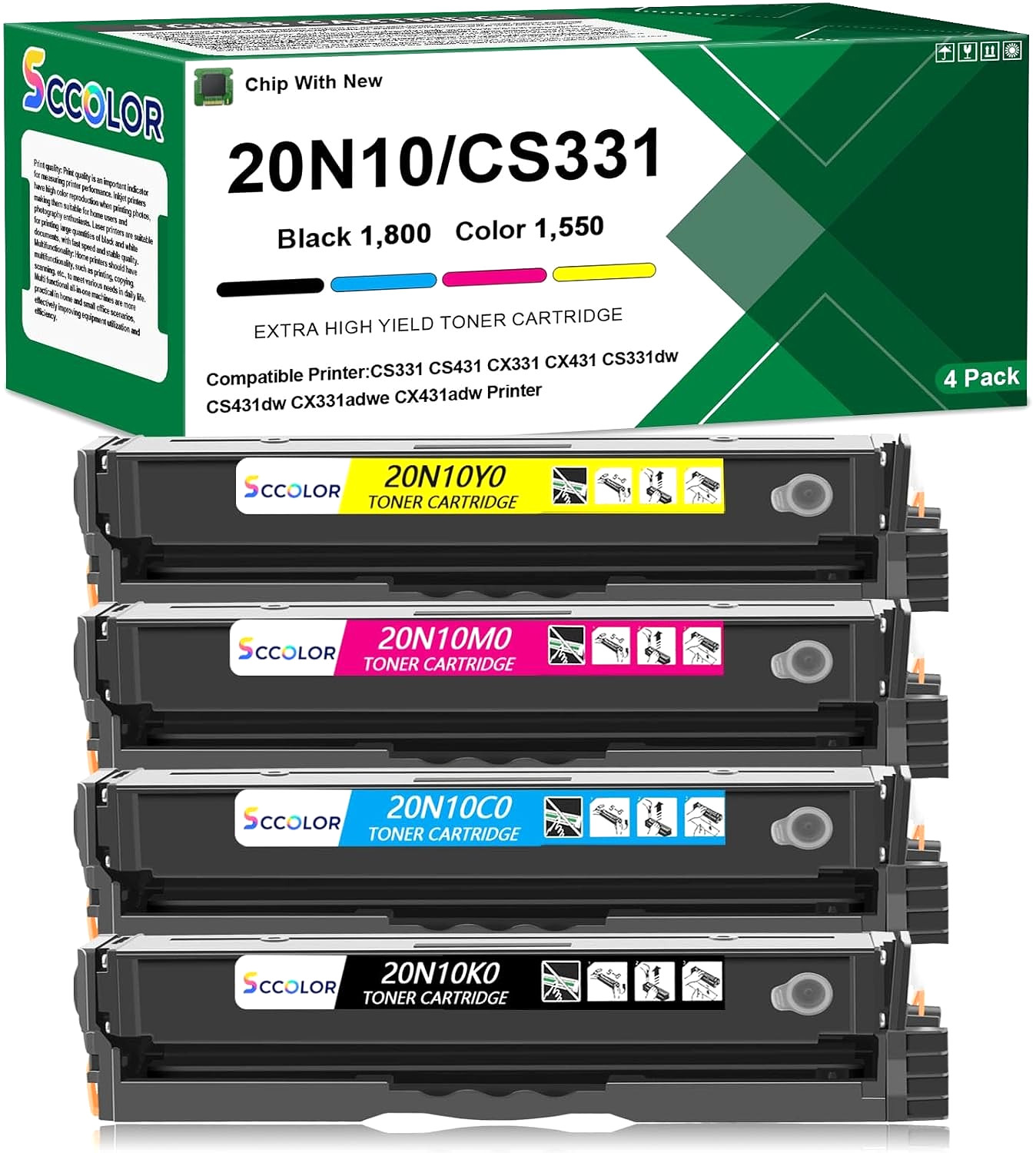 Toner Cartridge for Lexmark 20N10 Series with Smart Chip for CS331/CX331/CX431