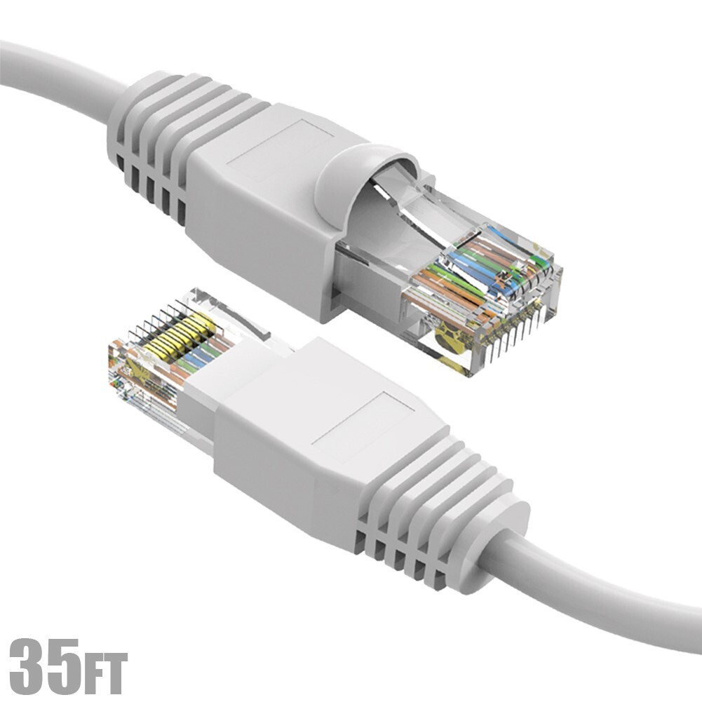 35FT Cat6A RJ45 Network LAN Ethernet Cable UTP Copper Wire Gold 24AWG White