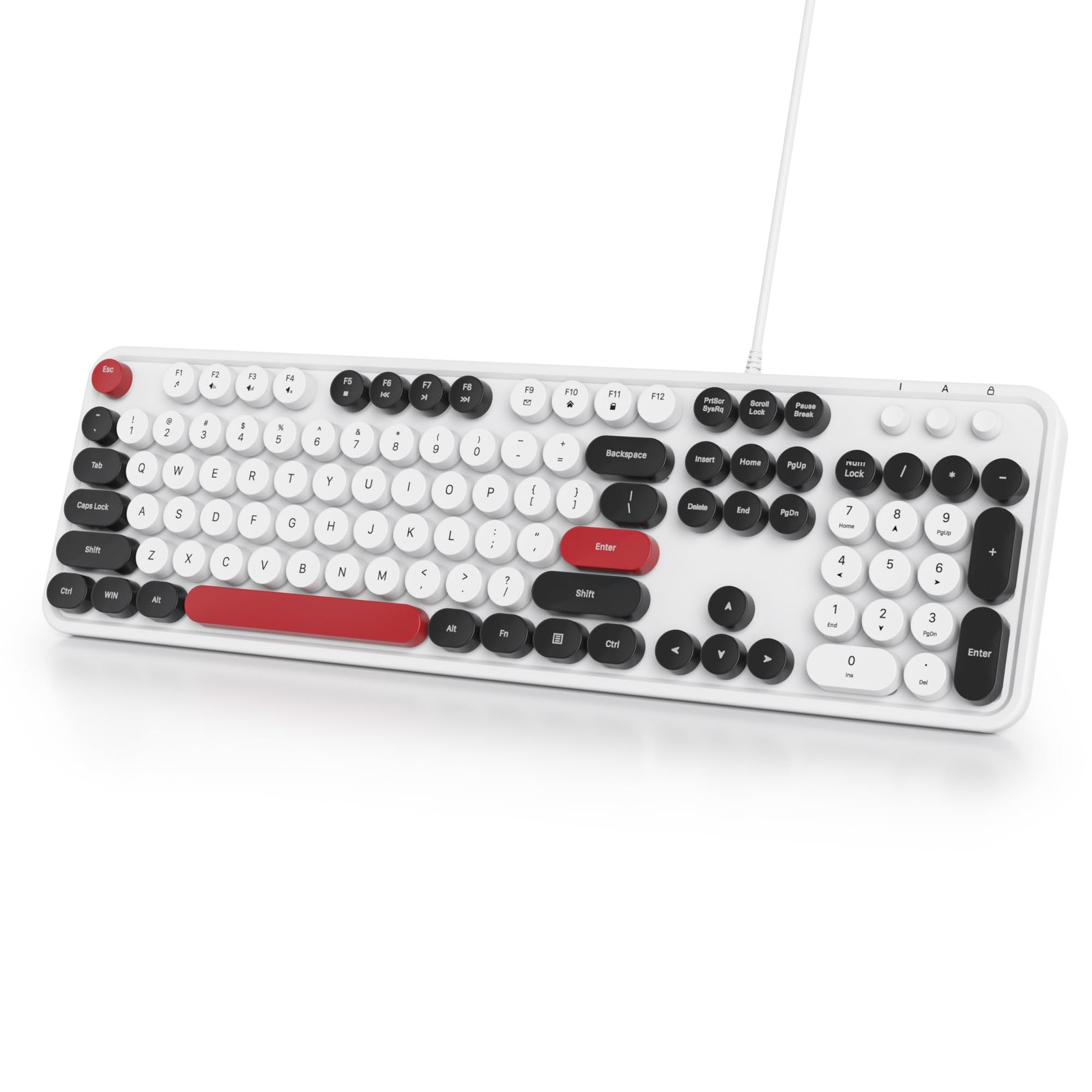Wired Cute Retro Round Key Typewriter Keyboard - Full Size, Quiet, Plug and P...