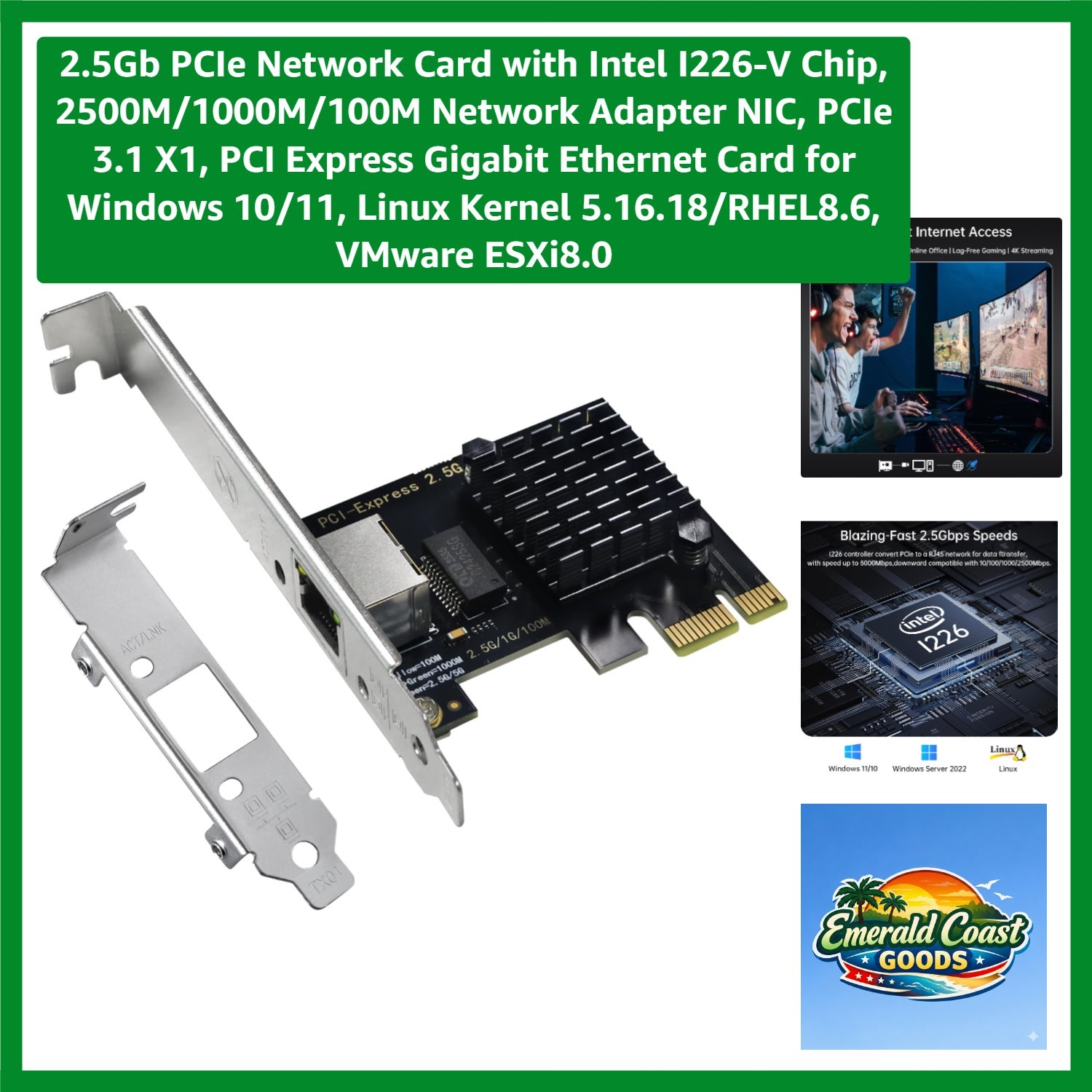 2.5Gb PCIe Network Card with Intel I226-V Chip, 2500M/1000M/100M Network Adap...