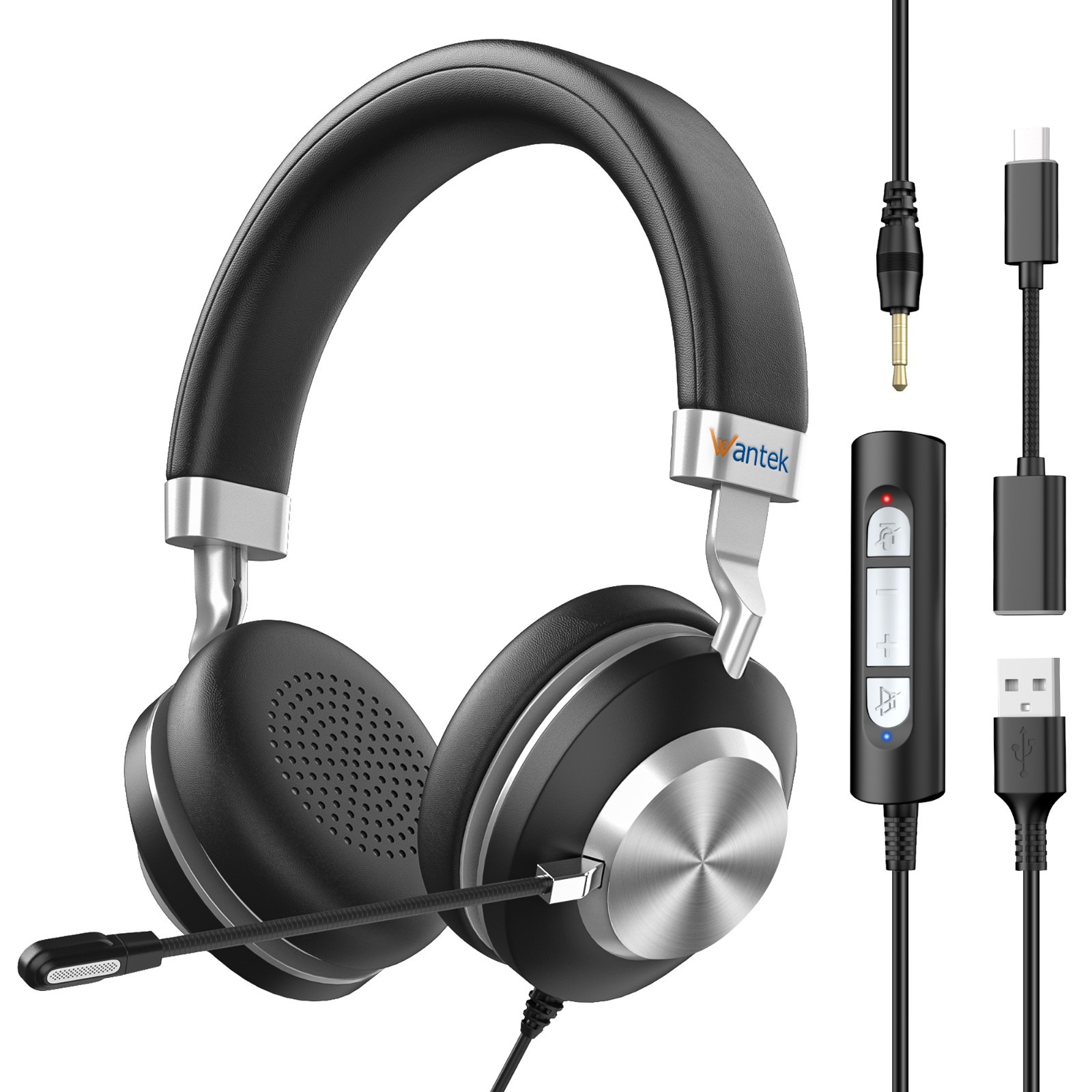 Wantek USB Headset with Microphone 3.5mm/USB/Type-C Jack 3-in-1 for PC,Laptop