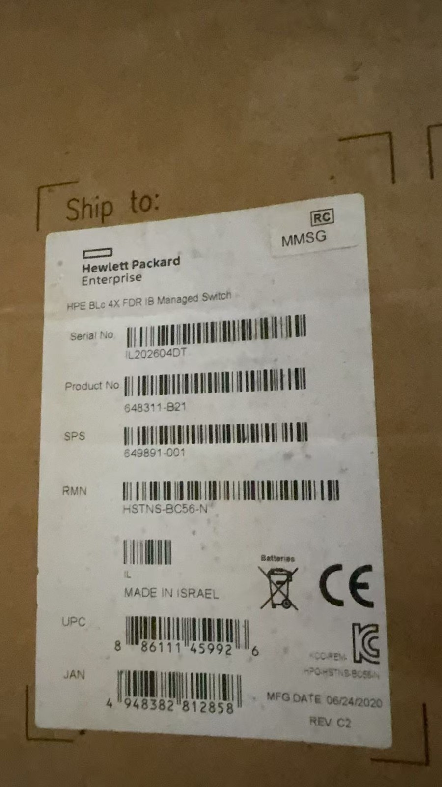 HPE 648311-B21 649891-001 Bladesystem c-Class 4X FDR InfiniBand Managed Switch