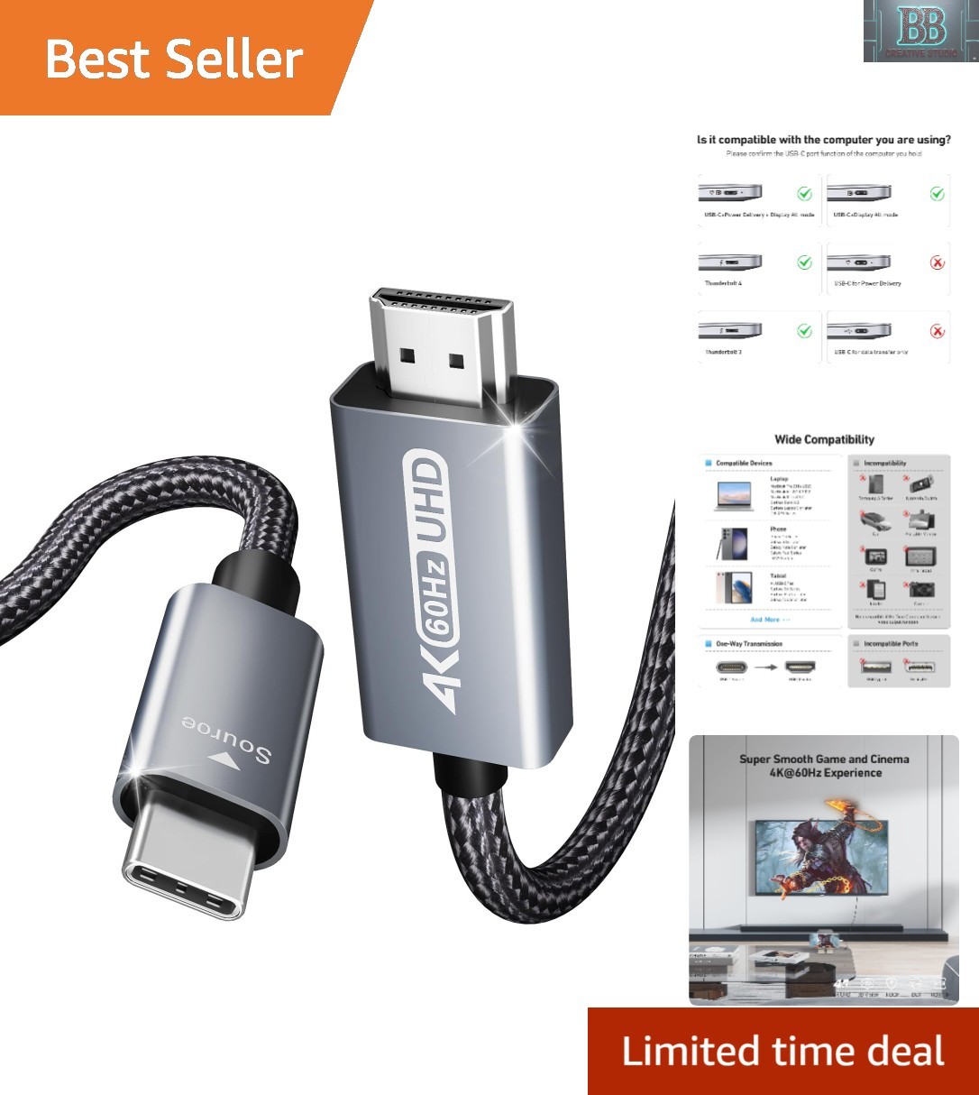 High-Speed USB-C to HDMI Cable 6FT | 4K@60Hz, Ultimate Compatibility for Devices