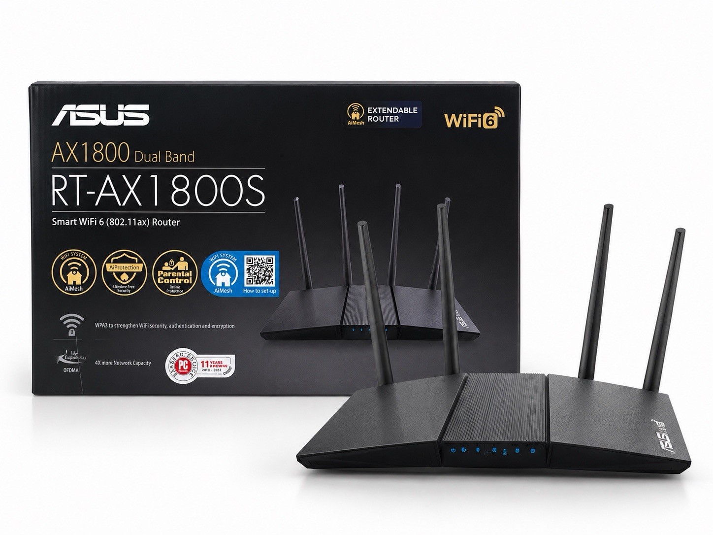 ASUS RT-AX1800S AX1800 Dual-Band WiFi 6 Router MU-MIMO Futureproof NEW SEALED