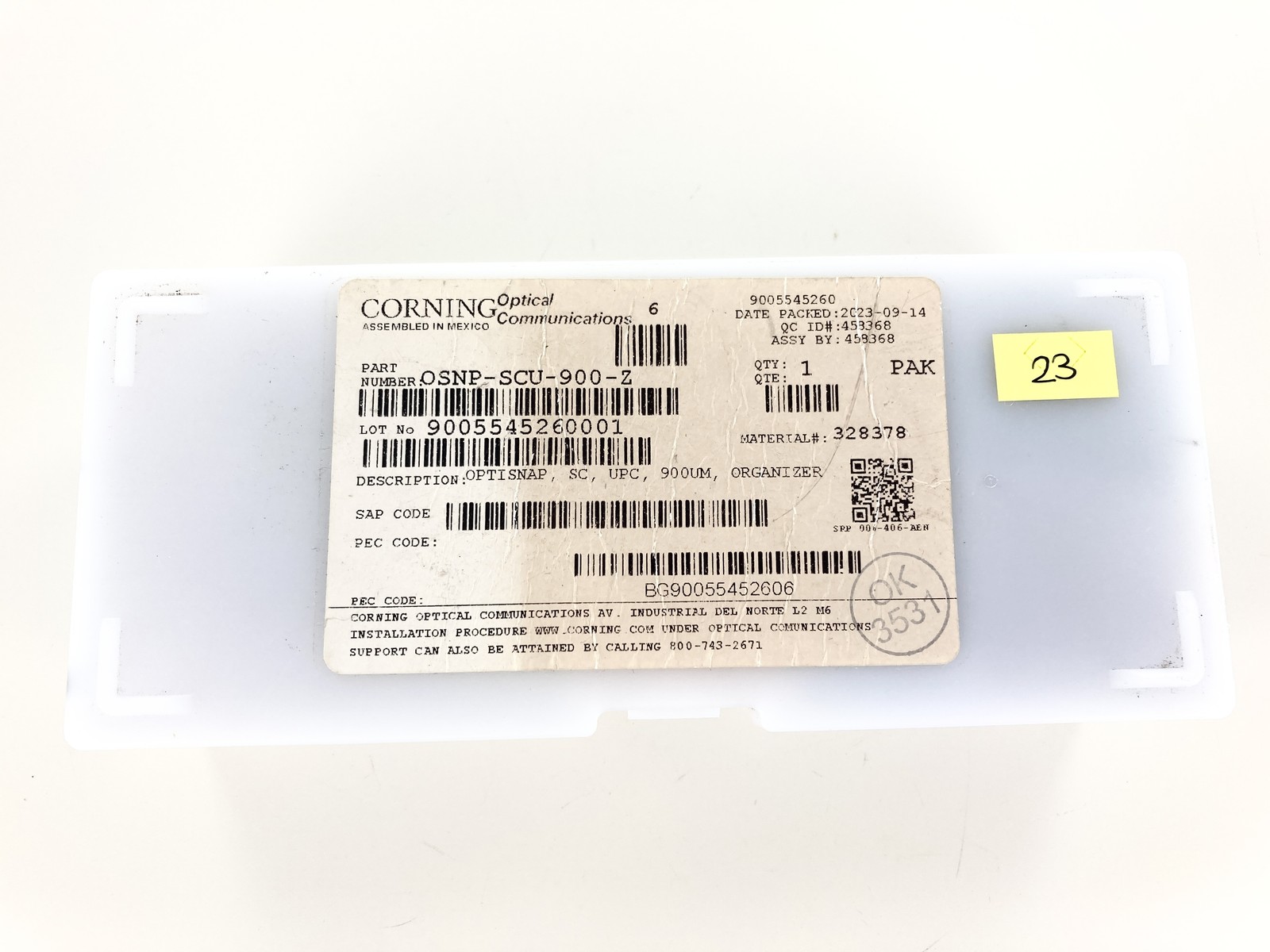 **PARTIAL - 23 PACK** Corning OSNP-SCU-900-Z OptiSnap Connector 900 um SC SM UPC