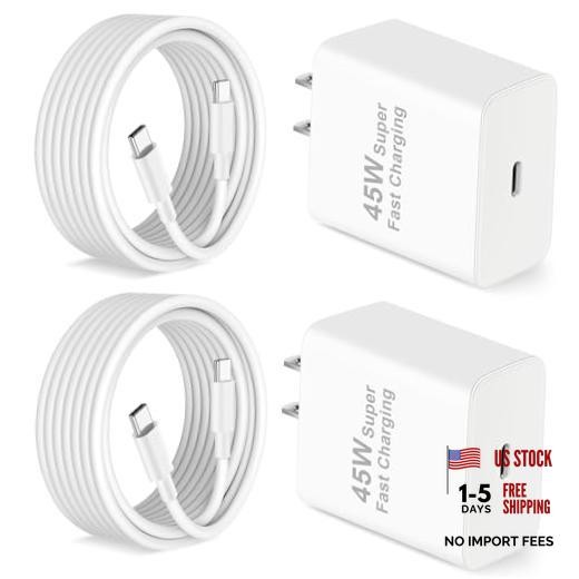 Pixel 10 9 8 7 6 Fast Charger, 2 Pack 45W USB C Super Fast Wall 10FT White