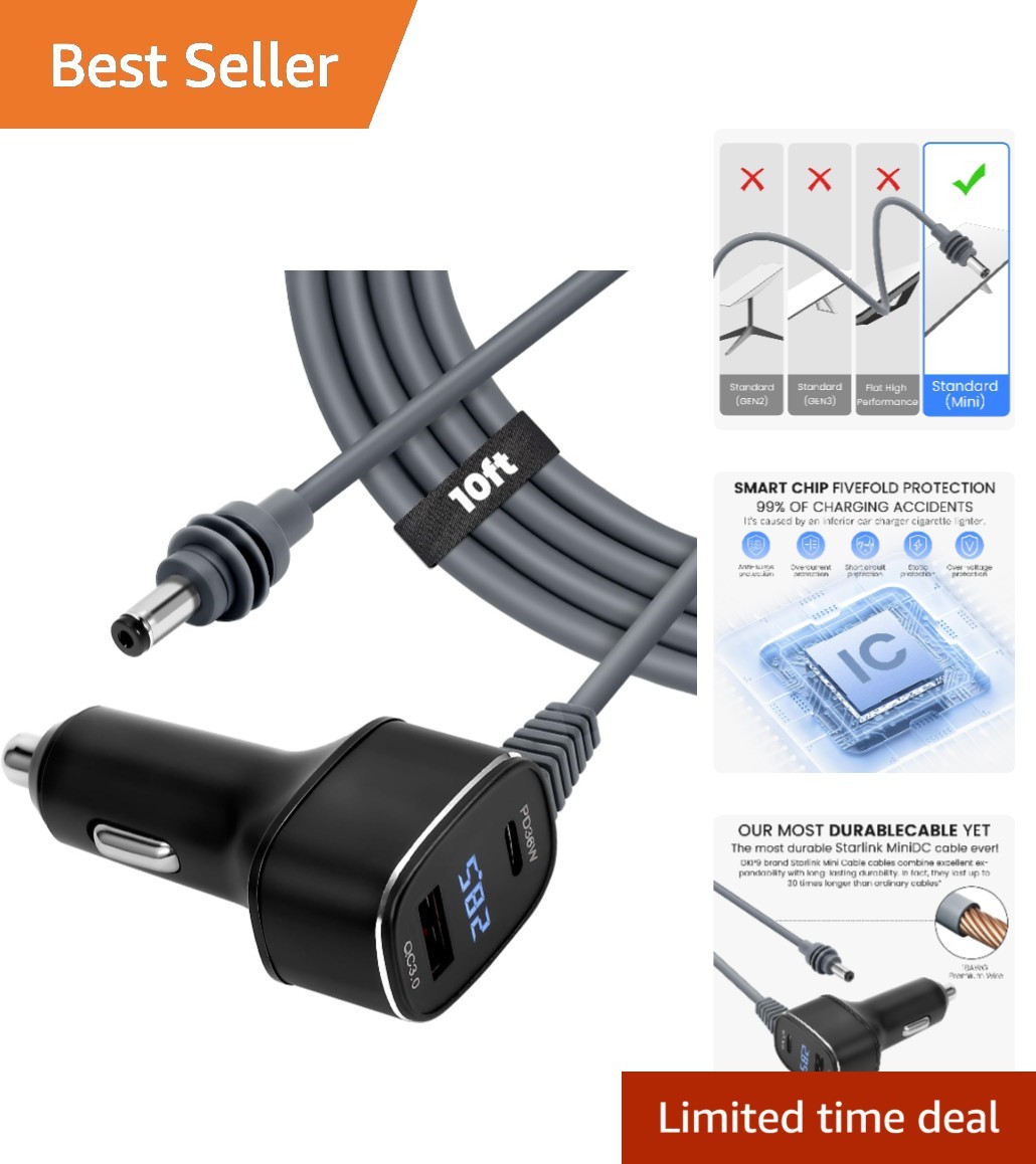 High-Performance 10FT Mini Cable with Dual Ports - 12V-24V Waterproof Adapter