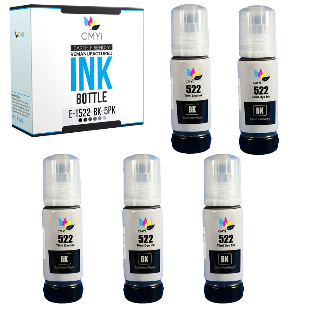 CMYi 5-Pack 522 Black Ink Refill Compatible for Epson EcoTank ET-4800 ET-4810