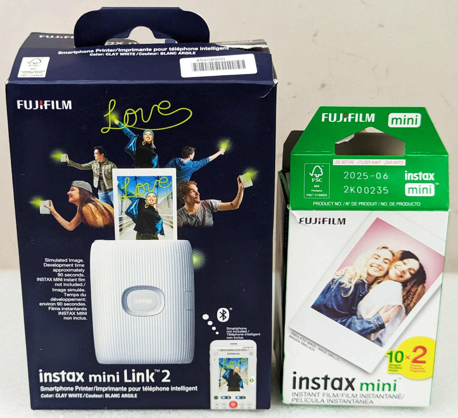 Fujifilm Instax Mini Link 2 - Smartphone Printer Bundle w/ Instant Film x2 - NEW