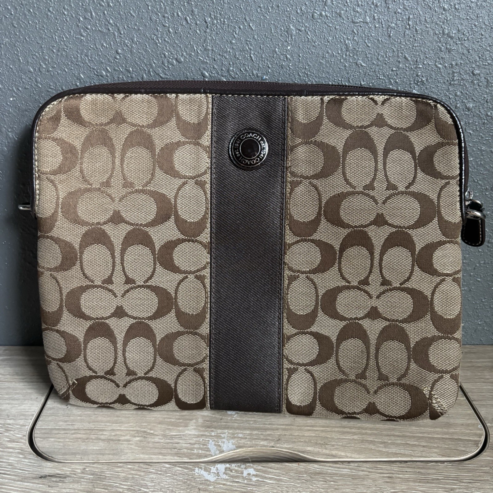 Coach Signature C Tablet Sleeve Case Khaki/Mahogany, crossbody (NO Strap)