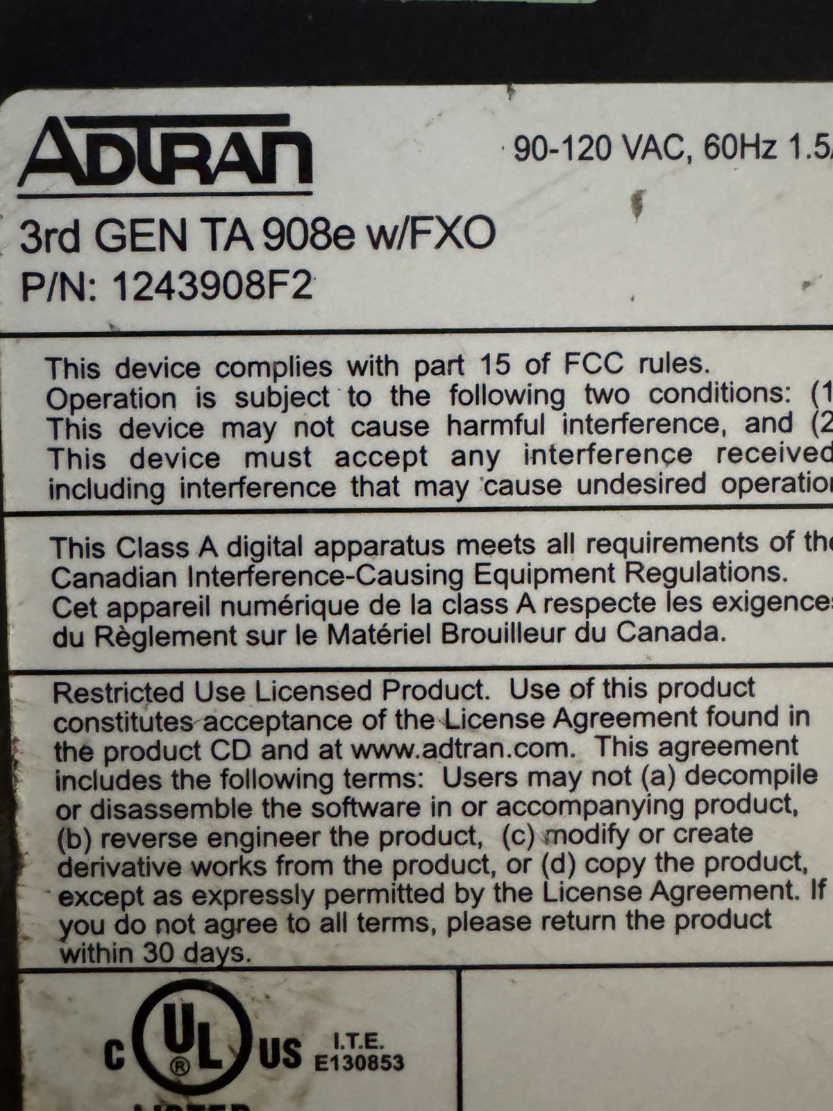 Adtran Total Acess  908e 3rd Generation Quad T1 