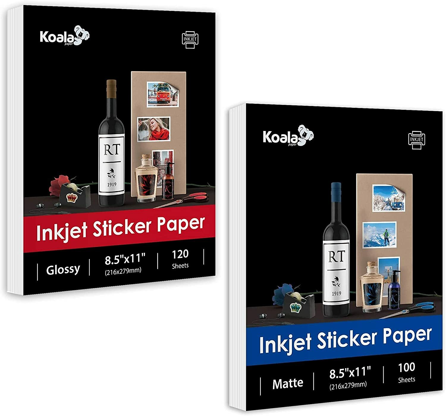 Koala Sticker Paper for Printers, Glossy + Matte, 220 Ct Full Sheet Blank Labels