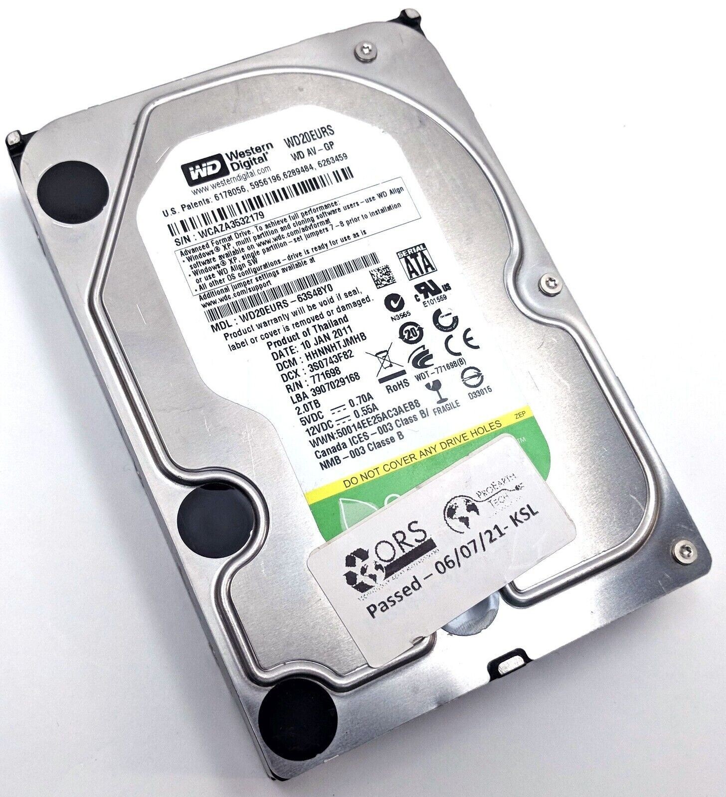 Western Digital GreenPower WD AV-GP 2TB 7200 RPM 3.5" Hard Drive HDD WD20EURS