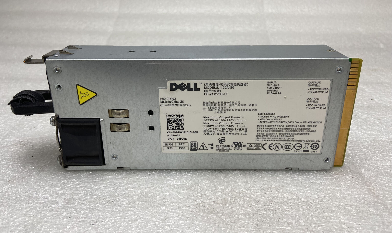 GENUINE Dell PowerEdge T710 R510 Server power supply 1100w 9PG9X L1100A-S0