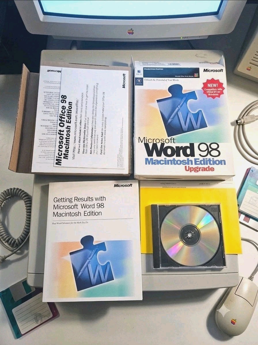 Microsoft Word 98 APPLE MAC Excellent COMPLETE Software Installation Vintage 🔥