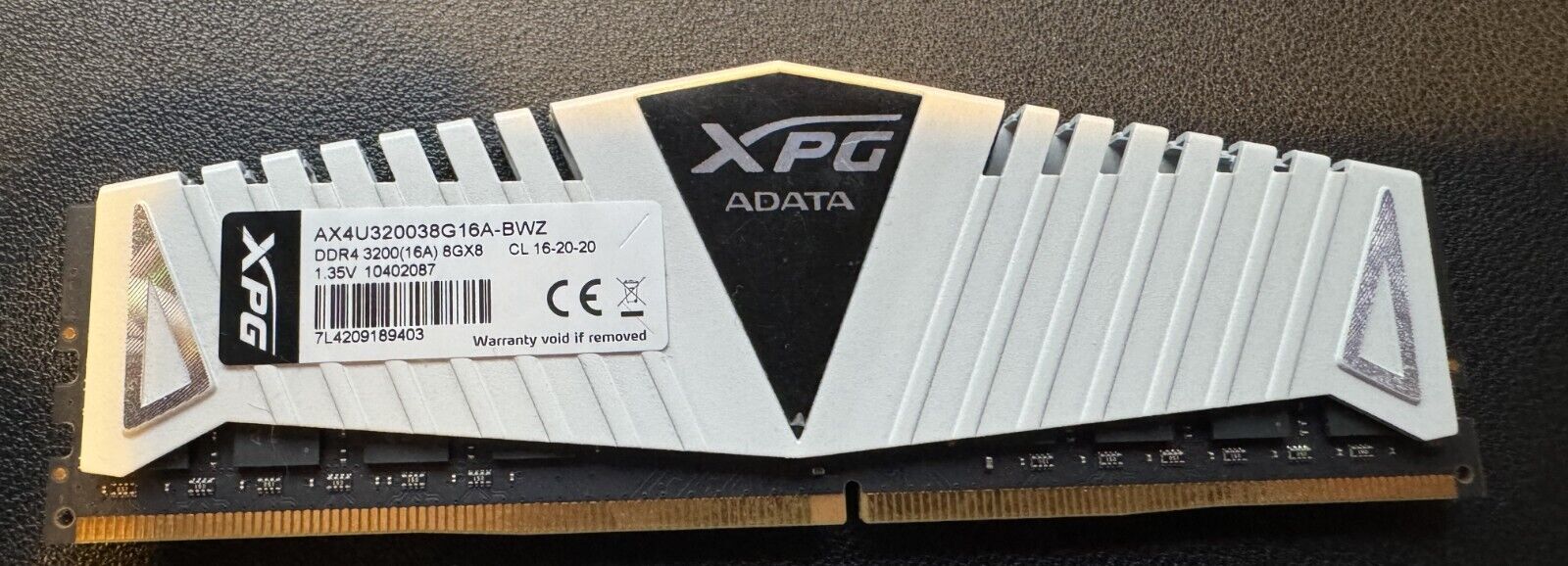 ADATA XPG PC4-25600 8GB (8GB x 1) DDR4 3200 MHz Desktop Ram AX4U320038G16A-BWZ
