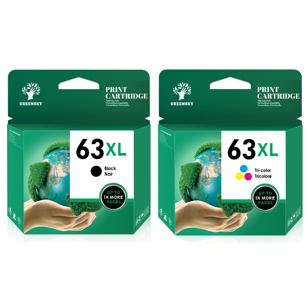 2PK 63XL 63-XL Black & Tri-Color Premium ink cartridge combo for HP printers