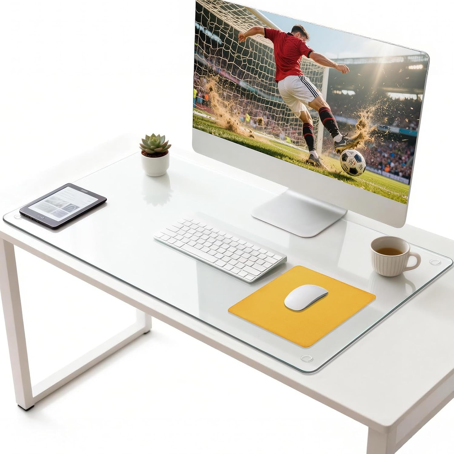 Tempered Glass Desk Pad to Protect Desk,Clear Office Desk Pad for Keyboard and