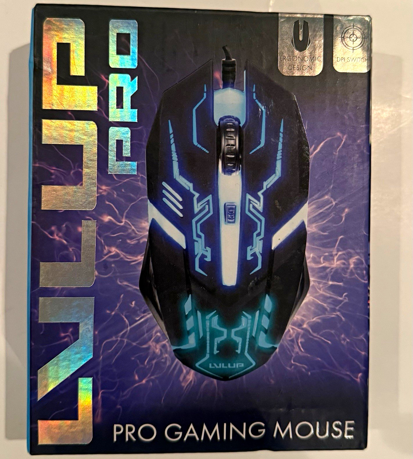Vivitar LVLUP Pro Wired Optical Gaming Mouse, RGB, 1600 DPI, Black/Blue