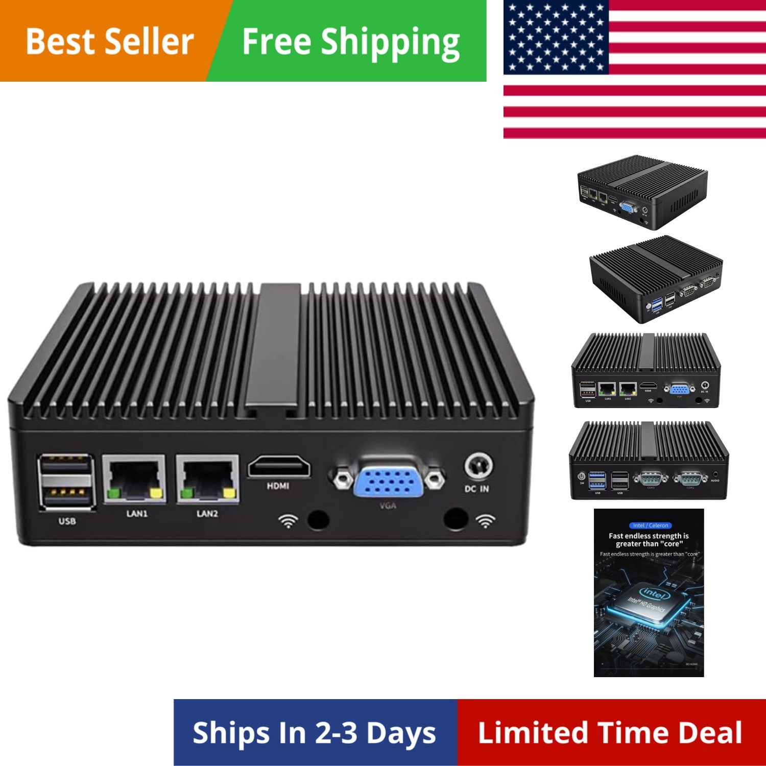 Firewall, Industrial/Fanless Mini PC • Celeron N2840, 2 x RJ451000M, USB 3.0,...