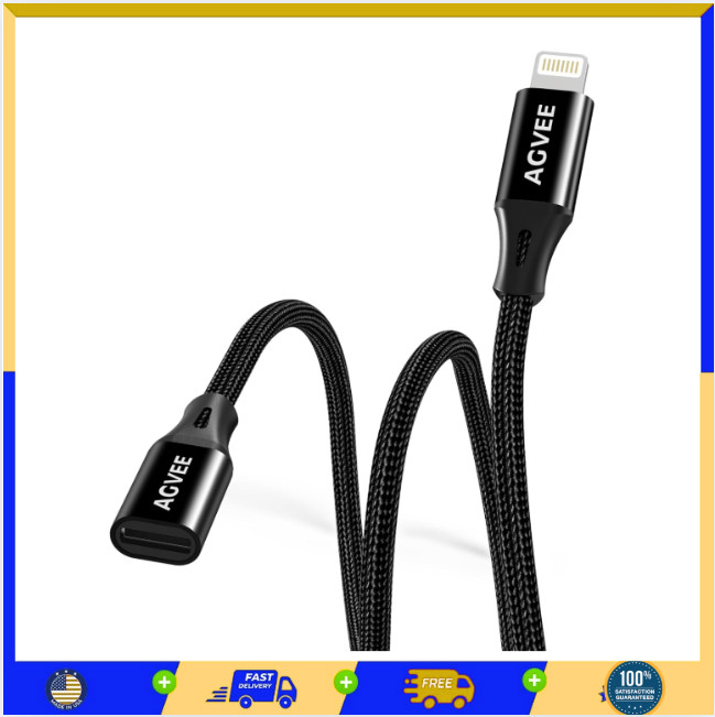 AGVEE [6.6ft Lightning Extension Cable Braided Female to Male Extender Cord