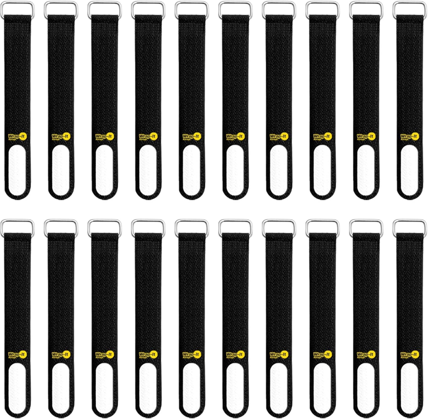 Wrap-It Storage Cinch-Straps, 5-in (20-Pack) Black - Hook and Loop Strap with Wr