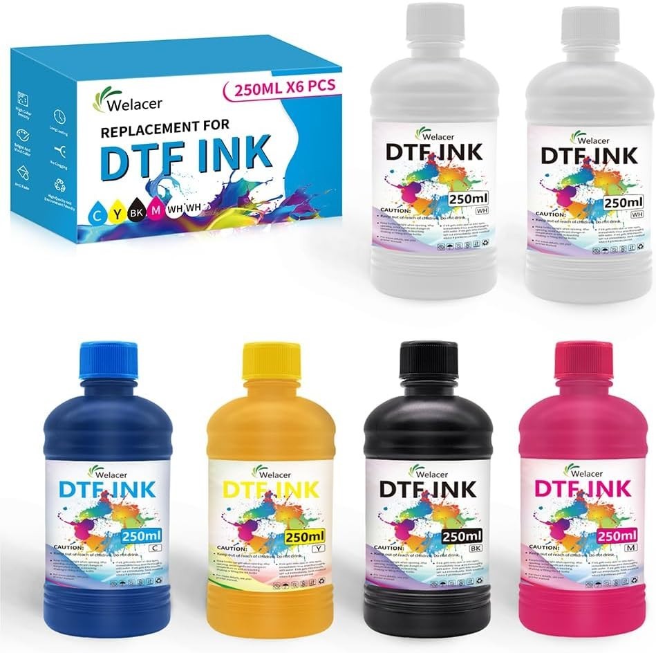 DTF Ink 250ml 6 Pack CMYK+2W ET-8550 XP-15000 L1800 L805 R1390 R2400 ECOTANK