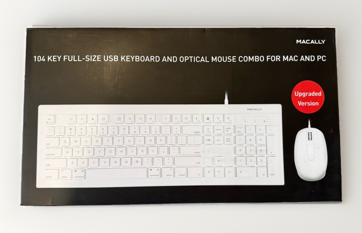 Macally 104-Key USB Wired Keyboard & Optical Mouse Combo White Mac & PC (NEW)